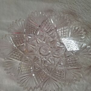 Antique American Brilliant Period Cut Crystal Glass Dish  Intricate Star Design